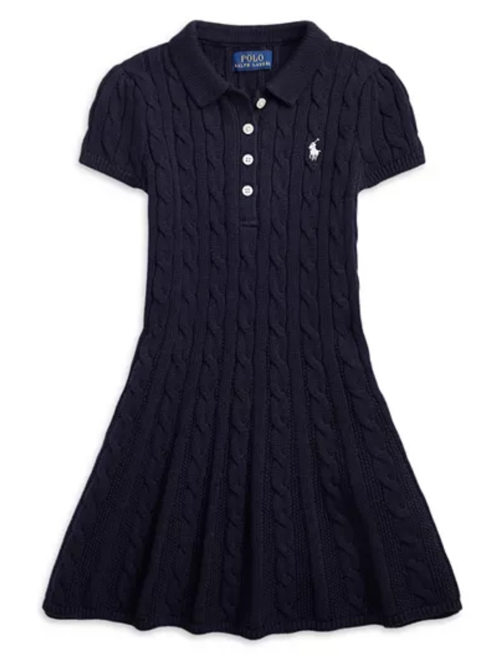 Ralph Lauren POLO Toddler Girls Navy Blue Polo Shirt Dress Sweater Cable Knit 3T
